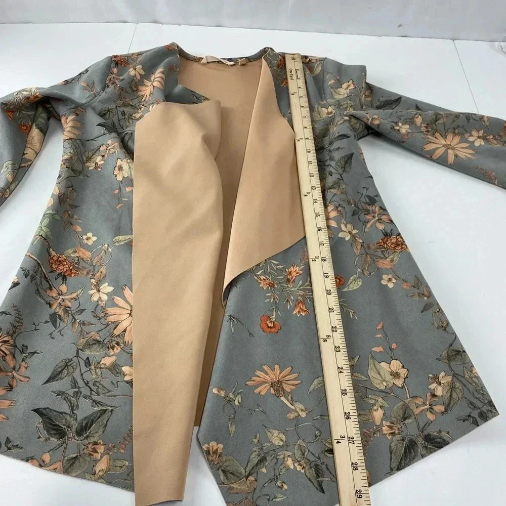 Soft Surroundings Womens Small Gray Floral Open Front Blazer Microsuede Stretch